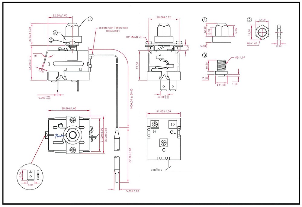 Thermostat capillaire à bulbe Non Réglable Réarmable Type RMT